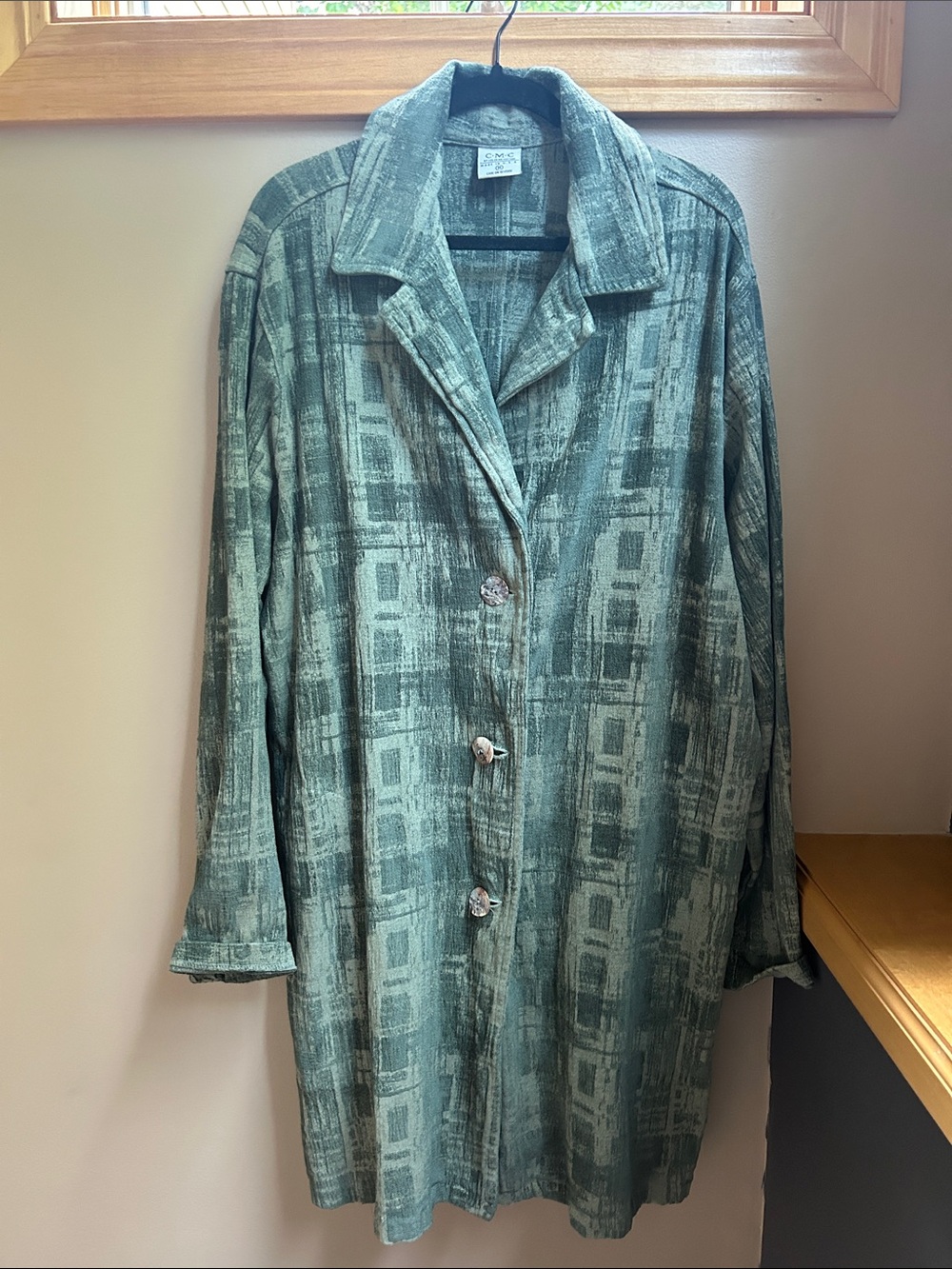 CMC by Color Me Cotton Vintage-Inspired Green Patterned Button Coat